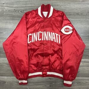 Vintage Cincinnati Reds Satin Bomber Jacket Mens Large MLB Baseball USA 80s